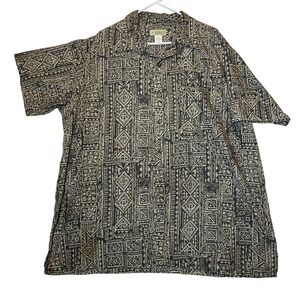 Haband 2XL Mens‎ Beige & Black Abstract Aztec Print Short Sleeve Button Up Shirt